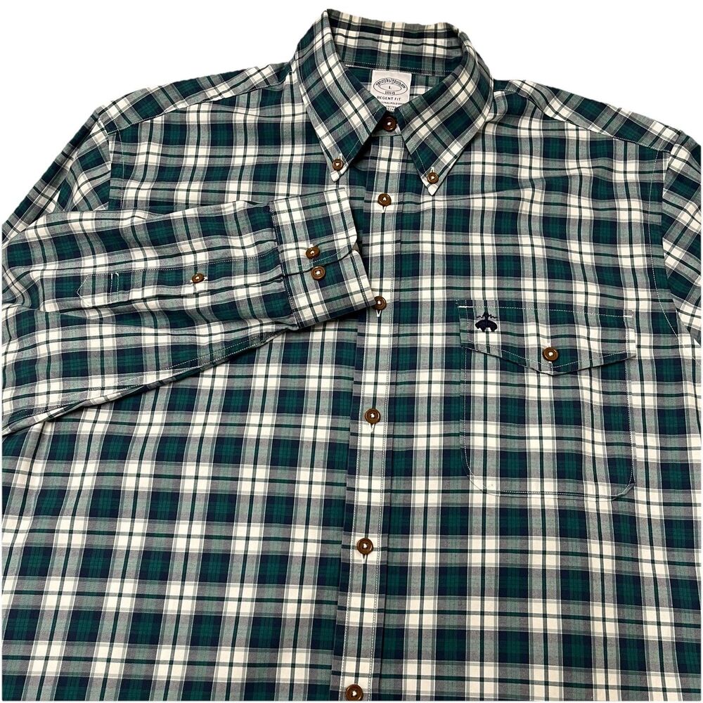 Brooks Brothers 1818 Regent Fit Green Plaid Long Sleeve Shirt Size XL